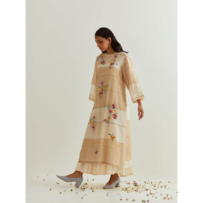 PRAMA By Pratima Pandey Floral Chanderi Beige Kurta with Inner (Set of 2)