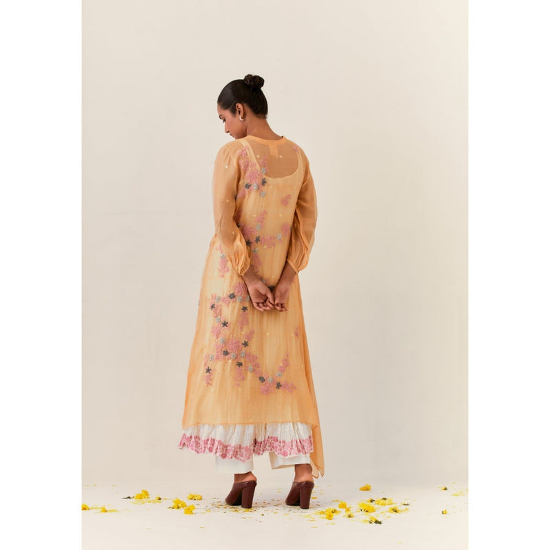 PRAMA By Pratima Pandey Floral Chanderi Mustard Kurta with Inner (Set of 2)