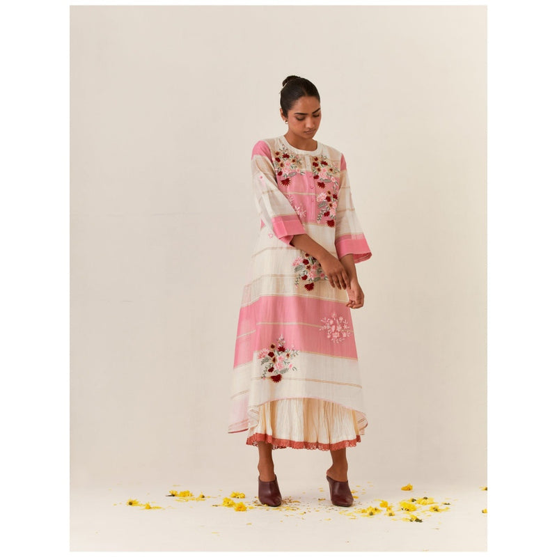 PRAMA By Pratima Pandey Floral Chanderi Pink Kurta with Inner (Set of 2)