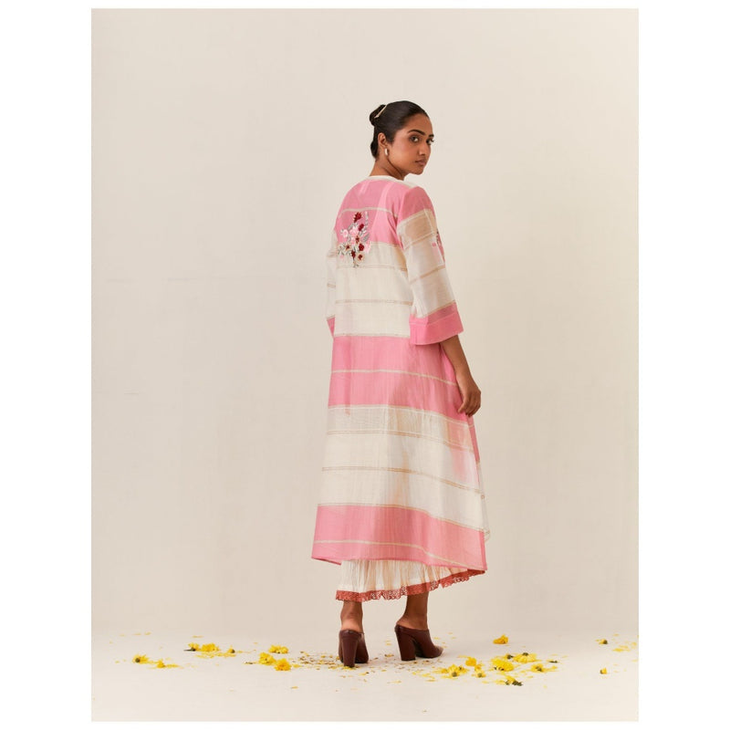 PRAMA By Pratima Pandey Floral Chanderi Pink Kurta with Inner (Set of 2)