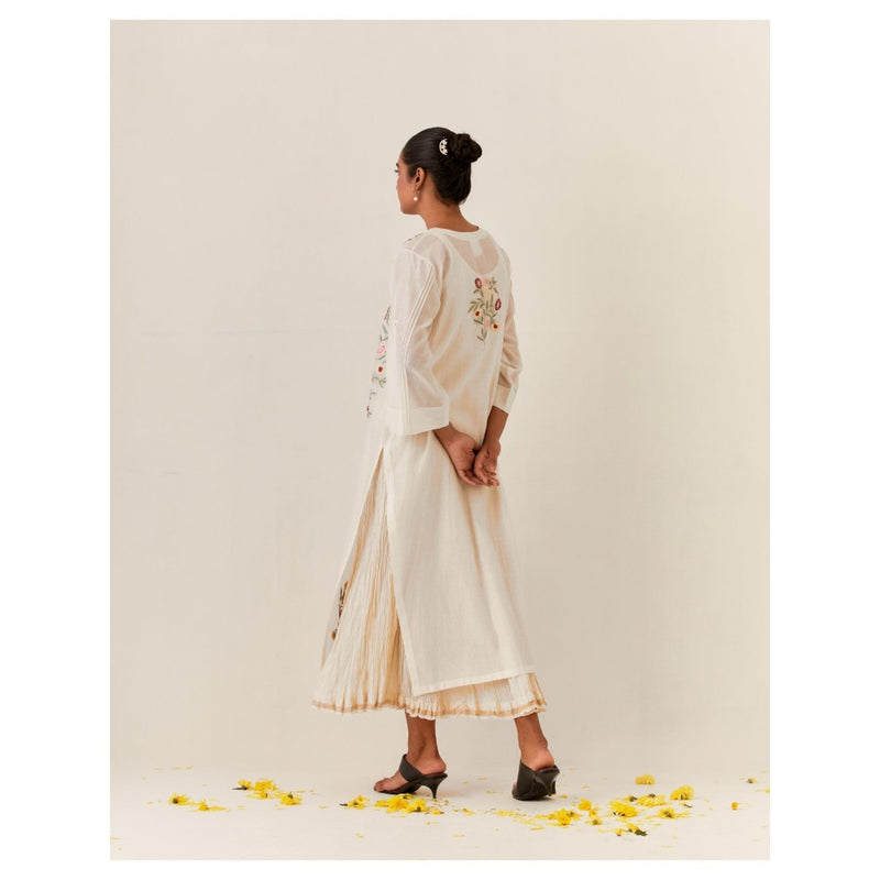 PRAMA By Pratima Pandey Floral Chanderi Ivory Kurta with Inner (Set of 2)