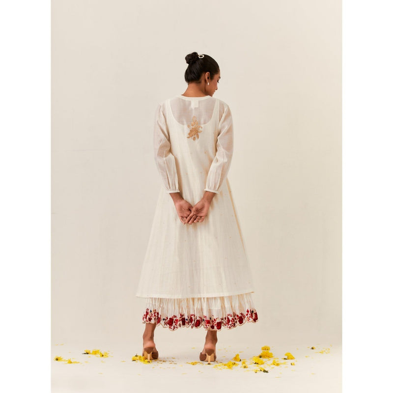 PRAMA By Pratima Pandey Floral Chanderi Ivory Kurta with Inner (Set of 2)