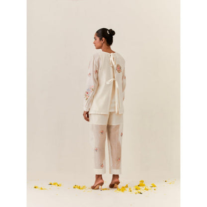 PRAMA By Pratima Pandey Floral Chanderi Ivory Co-Ord (Set of 3)