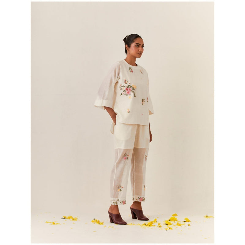 PRAMA By Pratima Pandey Floral Chanderi Ivory Co-Ord (Set of 2)