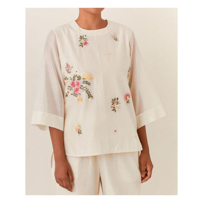 PRAMA By Pratima Pandey Floral Chanderi Ivory Co-Ord (Set of 2)