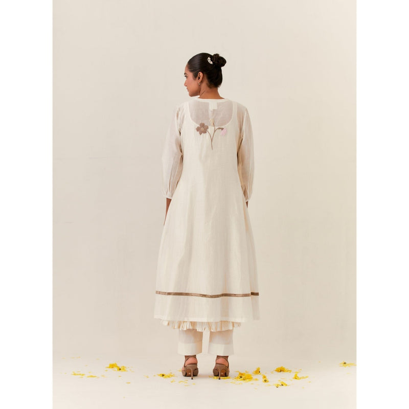 PRAMA By Pratima Pandey Floral Chanderi Ivory Kurta with Inner & Pant (Set of 3)