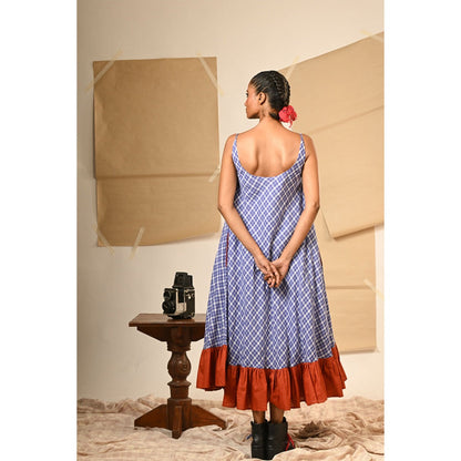PRATHAA Blue Spaghetti Cowl Dress