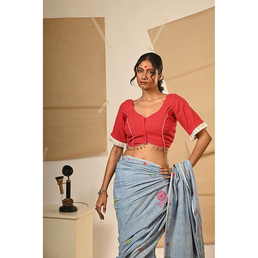 PRATHAA Red Checks Print Maliaka Blouse