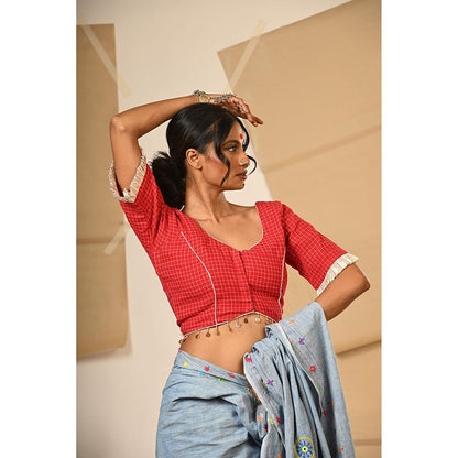 PRATHAA Red Checks Print Maliaka Blouse