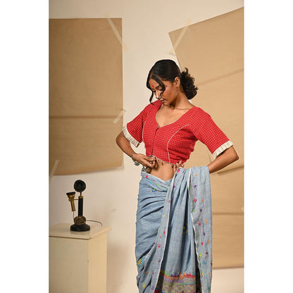 PRATHAA Red Checks Print Maliaka Blouse