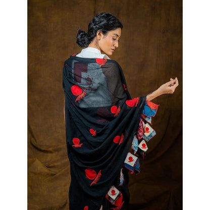 PRATHAA Black Bindi Saree with Unstitched Blouse - Mul