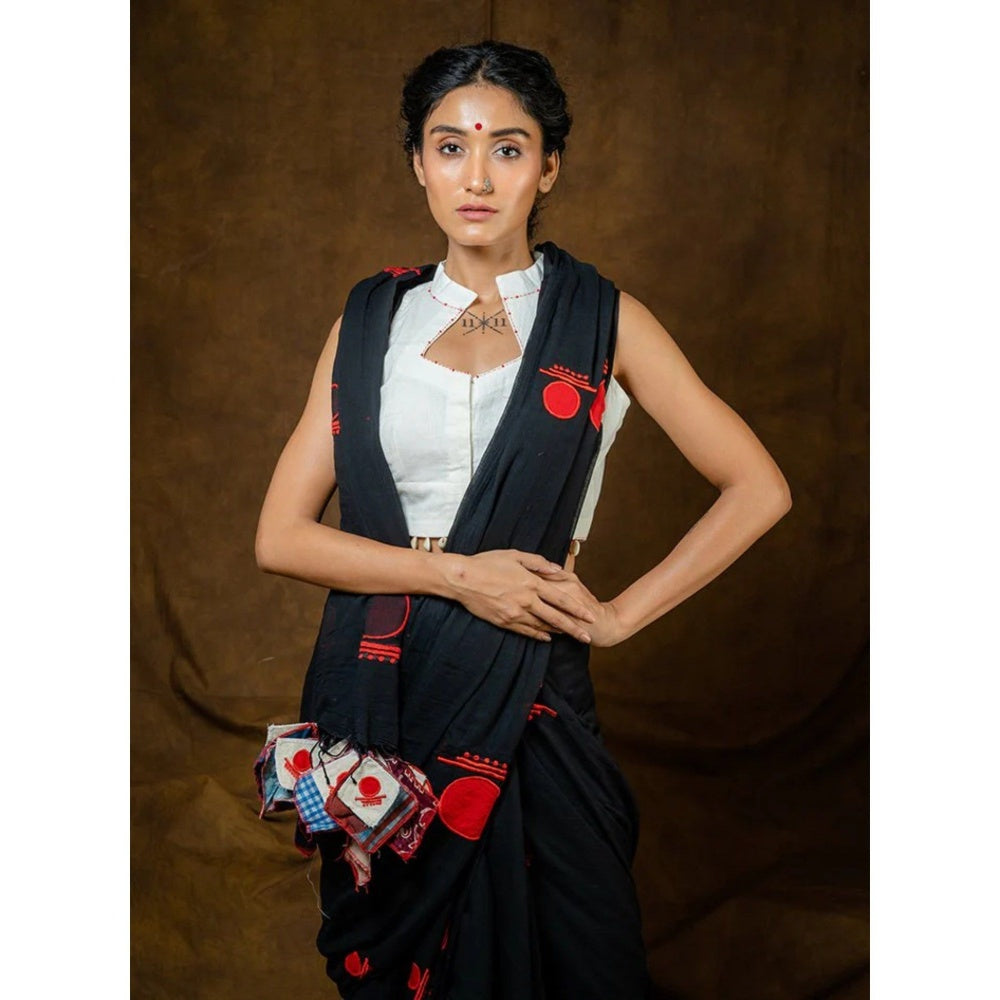 PRATHAA Black Bindi Saree with Unstitched Blouse - Mul