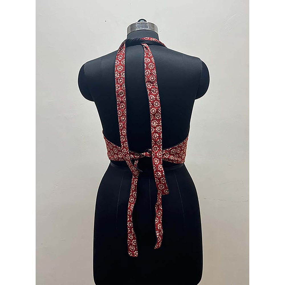 PRATHAA Halter Neck Cotton Stitched Blouse With Tie Up