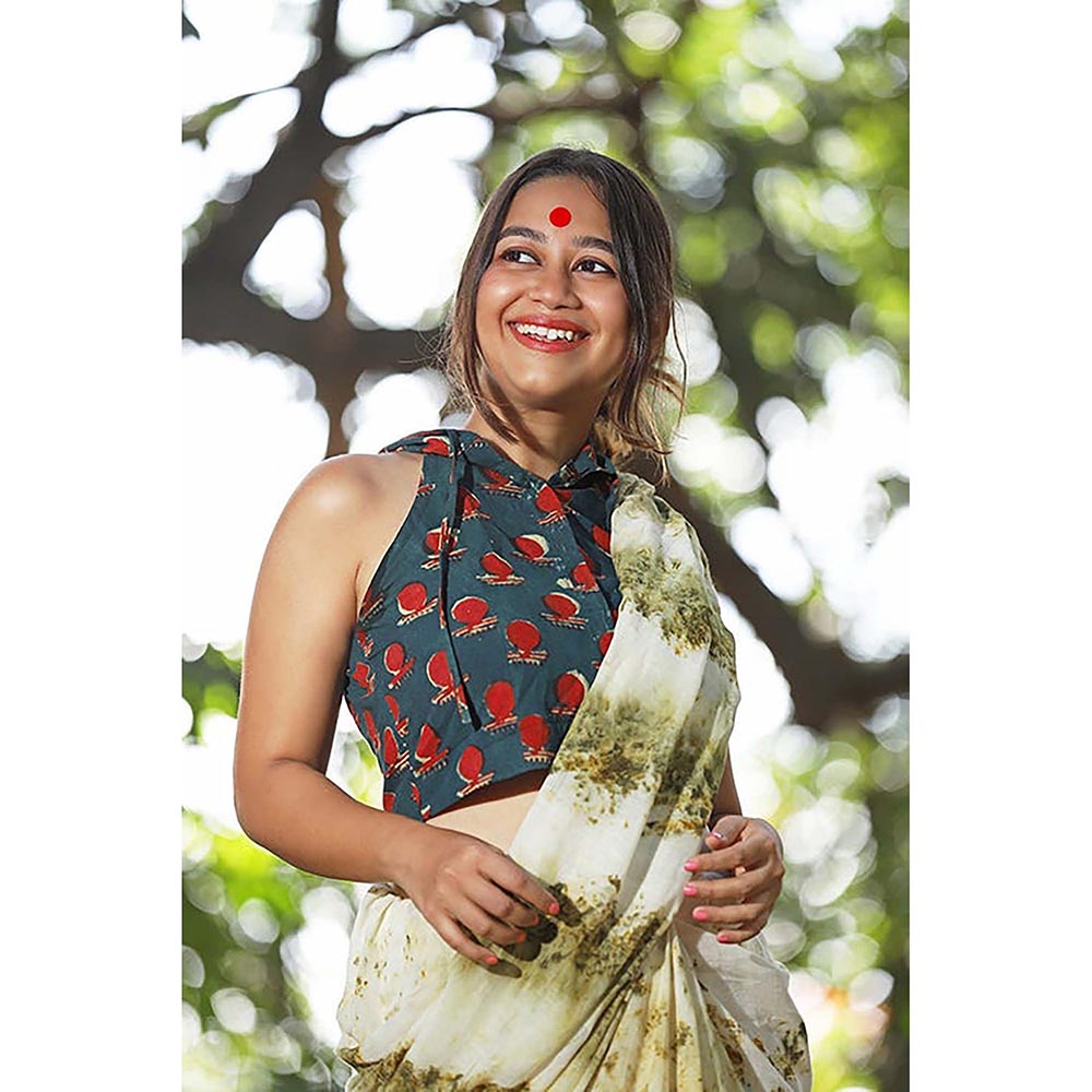 PRATHAA Bawra Bindi Green Halter Stitched Blouse With Hoodie