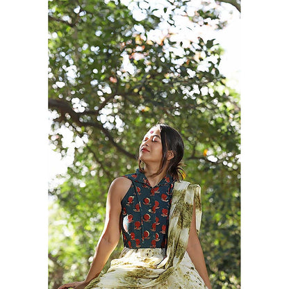 PRATHAA Bawra Bindi Green Halter Stitched Blouse With Hoodie