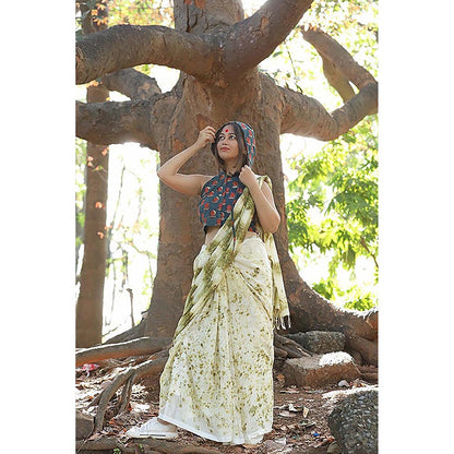 PRATHAA Bawra Bindi Green Halter Stitched Blouse With Hoodie