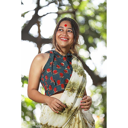 PRATHAA Bawra Bindi Green Halter Stitched Blouse Without Hoodie