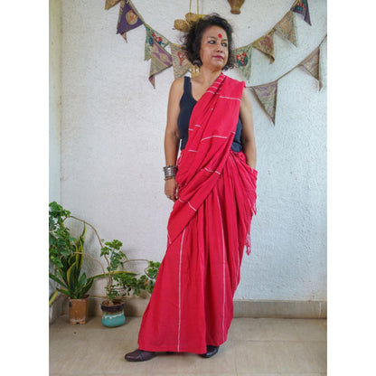 PRATHAA Red Khesh Skirt Saree with Unstitched Blouse
