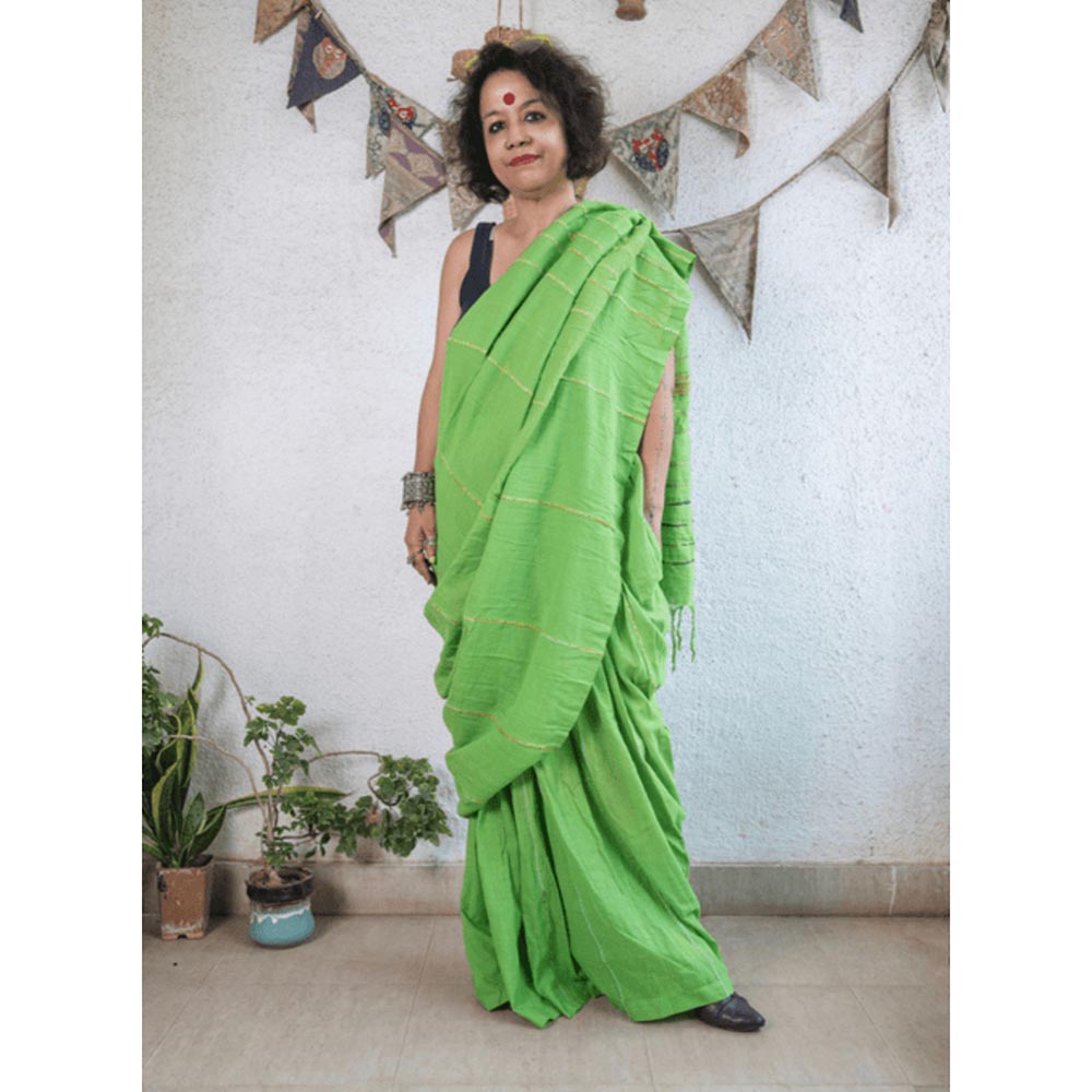 PRATHAA Green Khesh Skirt Saree with Unstitched Blouse