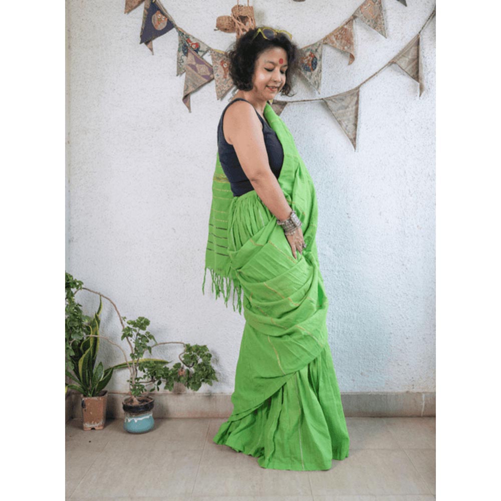PRATHAA Green Khesh Skirt Saree with Unstitched Blouse