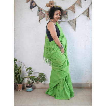 PRATHAA Green Khesh Skirt Saree with Unstitched Blouse