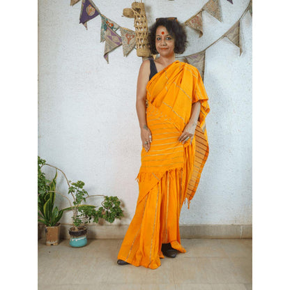 PRATHAA Yellow Khesh Skirt Saree with Unstitched Blouse