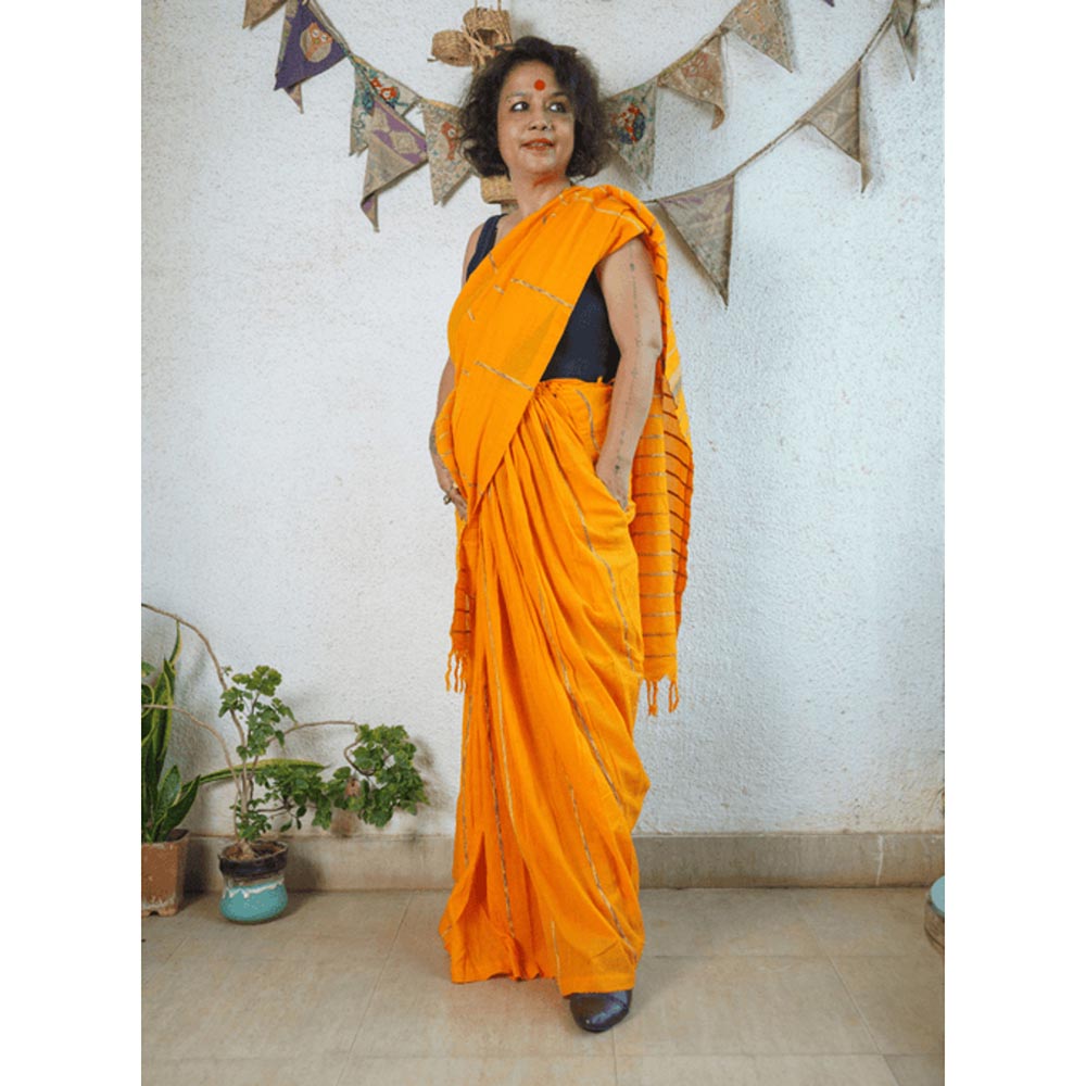 PRATHAA Yellow Khesh Skirt Saree with Unstitched Blouse