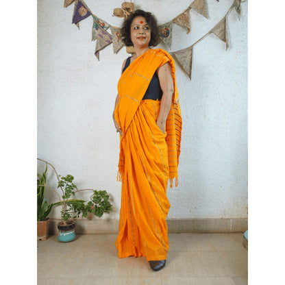 PRATHAA Yellow Khesh Skirt Saree with Unstitched Blouse