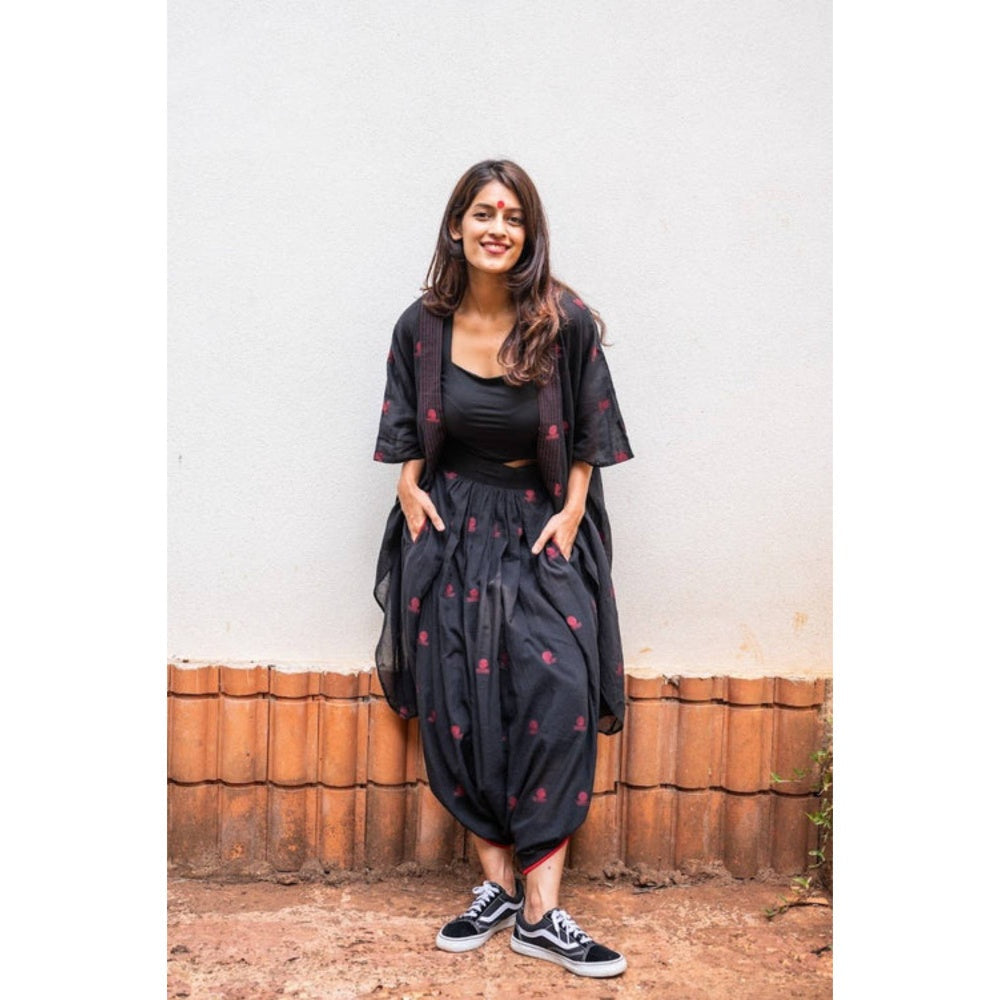 PRATHAA Aastey Black Jamdani Dhoti with Jacket