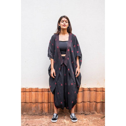 PRATHAA Aastey Black Jamdani Dhoti with Jacket