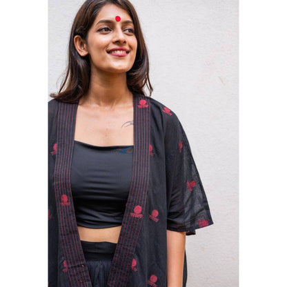 PRATHAA Aastey Black Jamdani Dhoti with Jacket