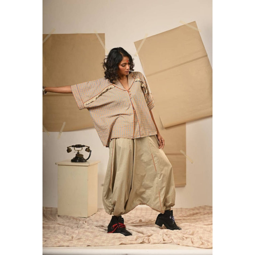 PRATHAA Women Grey Cotton Checkered Top with Pant