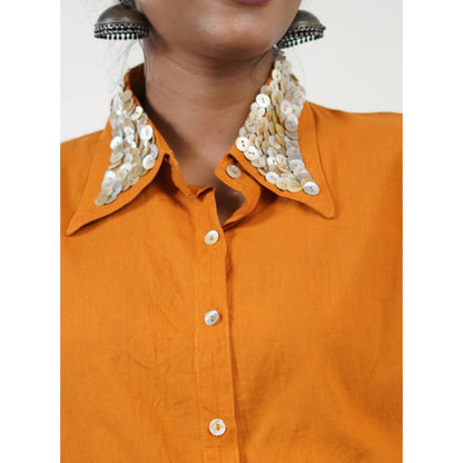 PRATHAA Women Orange Cotton Printed Shirt with Harem Pants