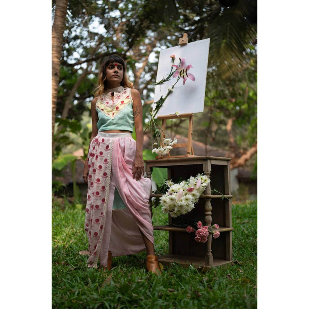 PRATHAA Set- In-Cut Blouse With Dhoti Drape Skirt - Snigdha