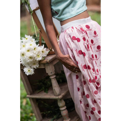 PRATHAA Set- In-Cut Blouse With Dhoti Drape Skirt - Snigdha