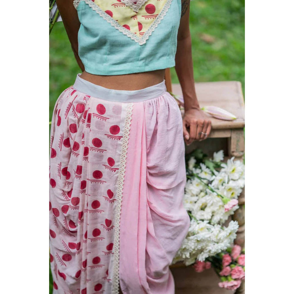 PRATHAA Set- In-Cut Blouse With Dhoti Drape Skirt - Snigdha