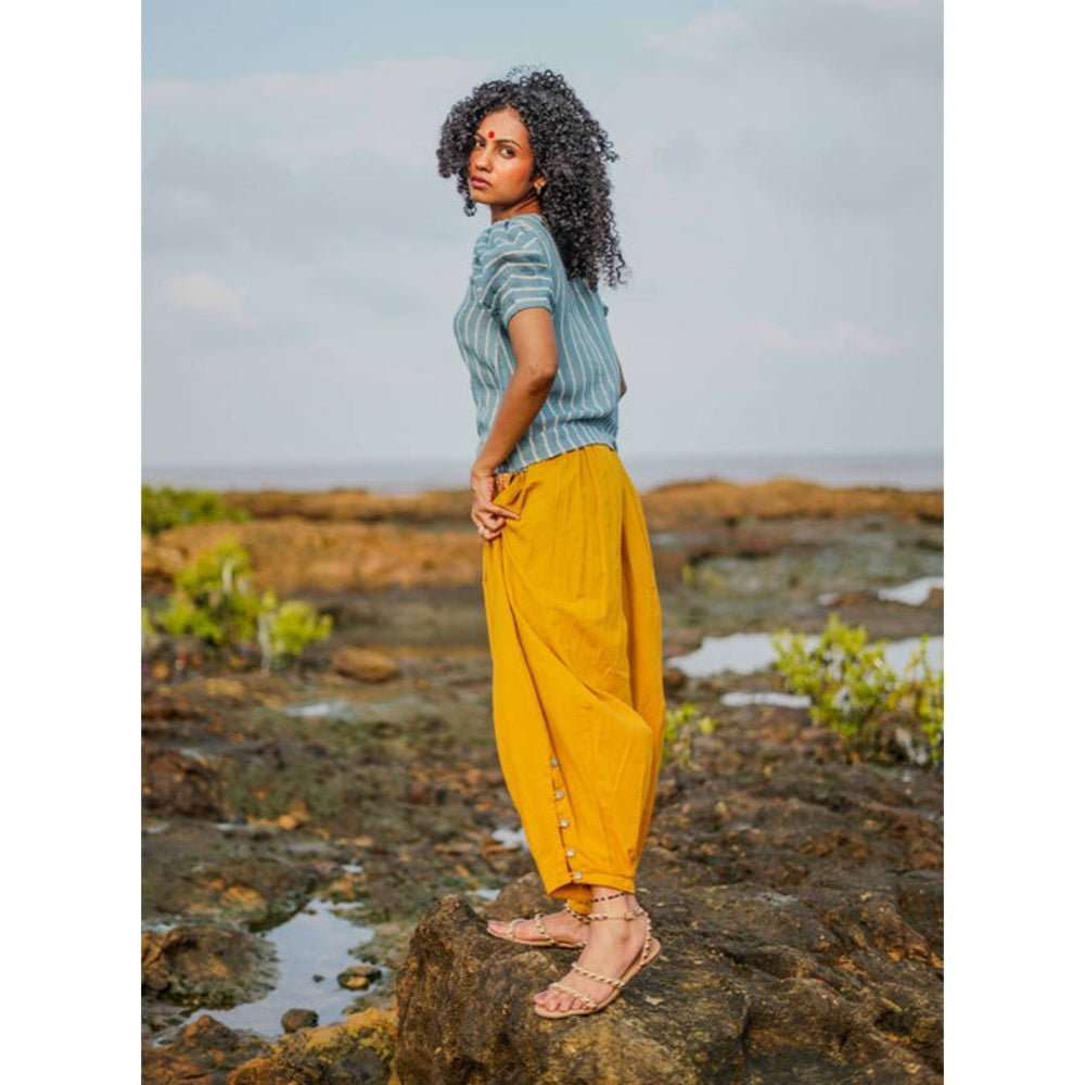 PRATHAA Udaan Co-Ord Set | Handloom Cotton Striped Top And Yellow Pants Set