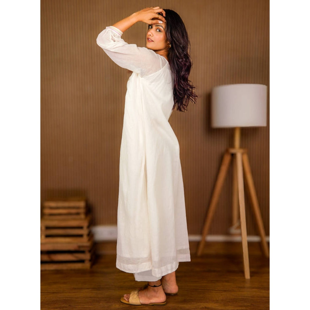 PRATHAA Abha Handloom Cotton White Dress with Pants