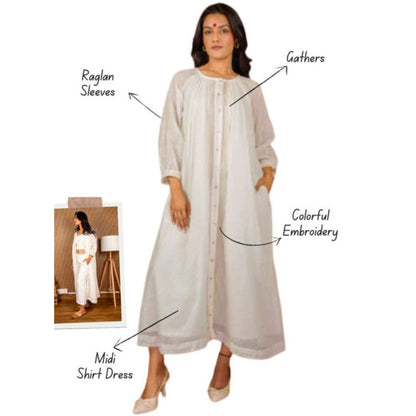 PRATHAA Abha Handloom Cotton White Dress with Pants
