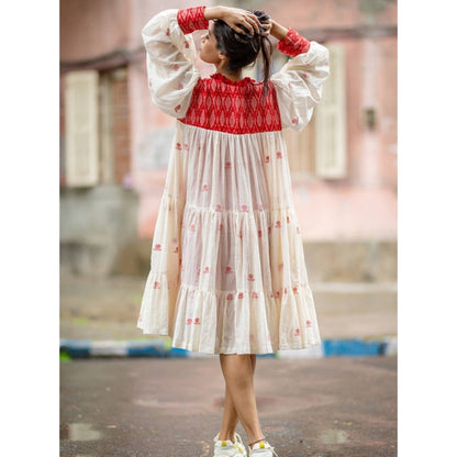 PRATHAA Debi Jamdani Three Tier Flare Dress