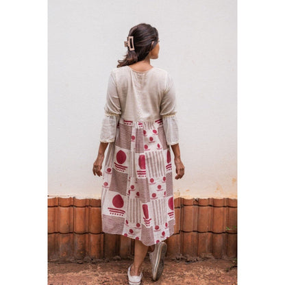 PRATHAA Beige Midi Dress- SNIGDHA