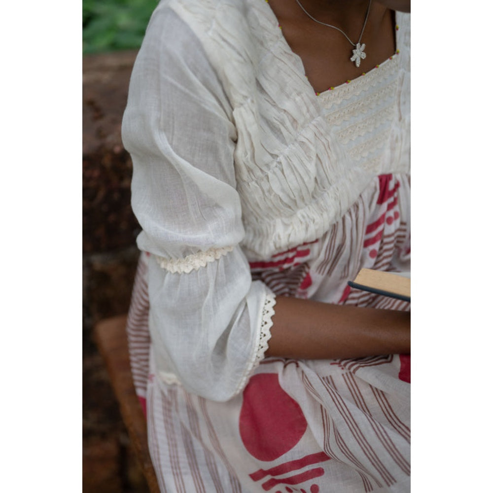 PRATHAA Beige Midi Dress- SNIGDHA