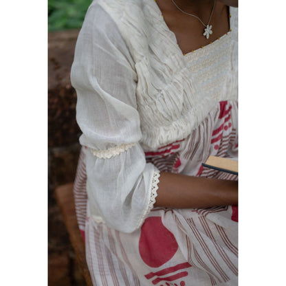 PRATHAA Beige Midi Dress- SNIGDHA