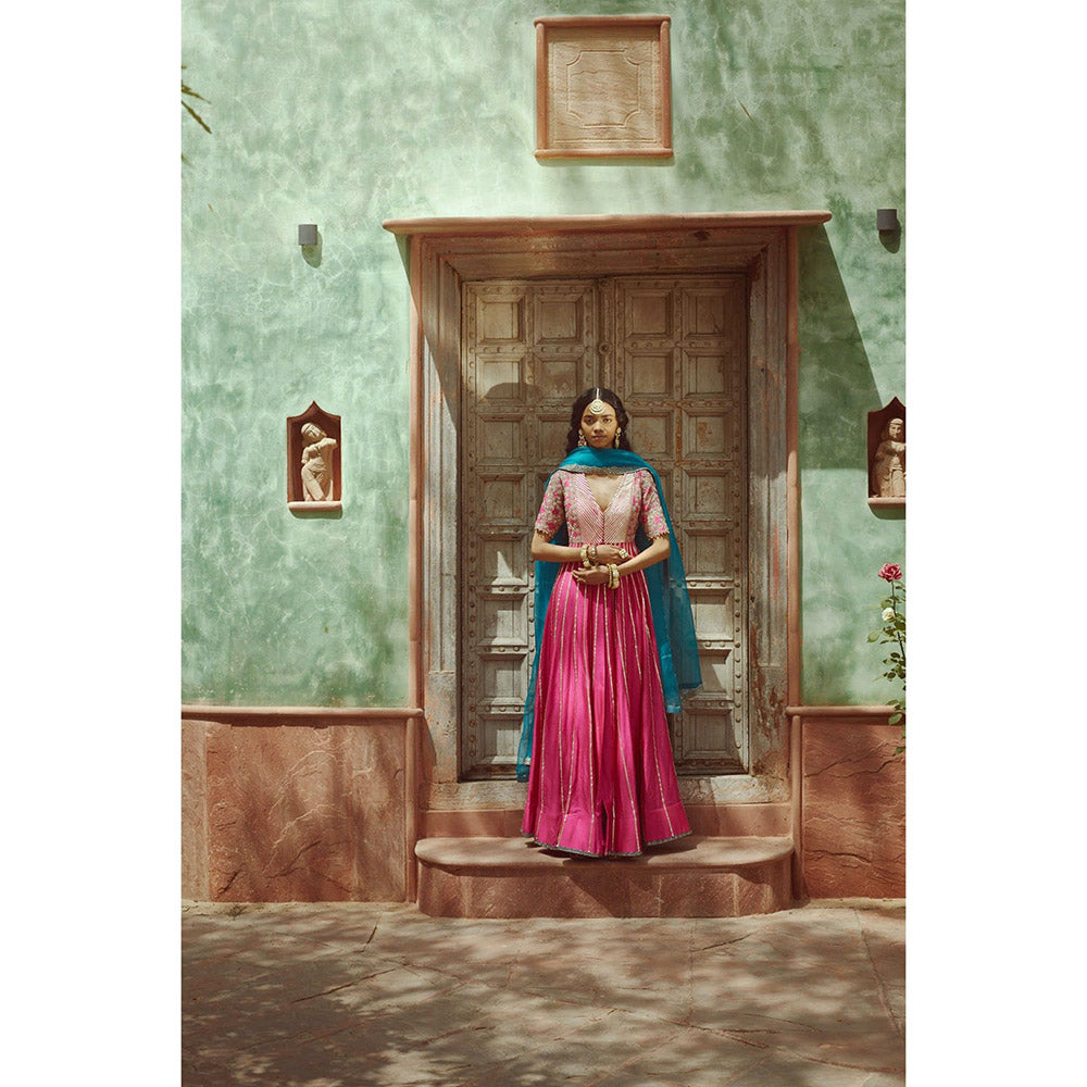 PRATIBHA SULTANIA Pink Embroidered Anarkali Kurta with Pant & Dupatta (Set of 3)