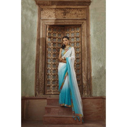 PRATIBHA SULTANIA White Jaali Border Saree with Stitched Blouse
