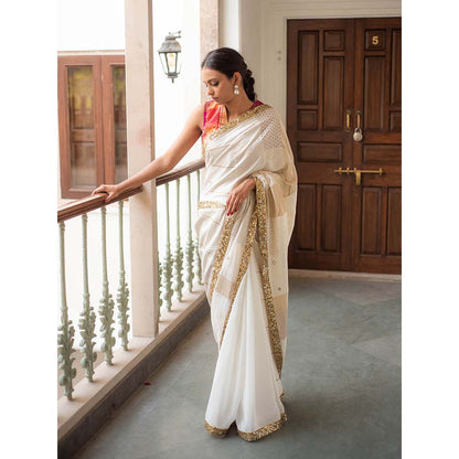 PRIYANKA RAAJIV Paarsa - Ivory Upcyled Jod Saree with Unstitched Blouse