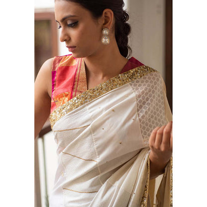 PRIYANKA RAAJIV Paarsa - Ivory Upcyled Jod Saree with Unstitched Blouse