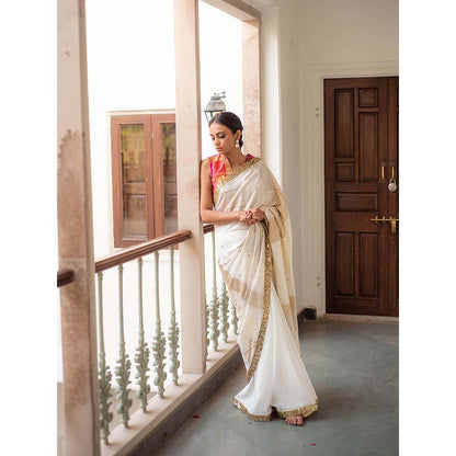 PRIYANKA RAAJIV Paarsa - Ivory Upcyled Jod Saree with Unstitched Blouse