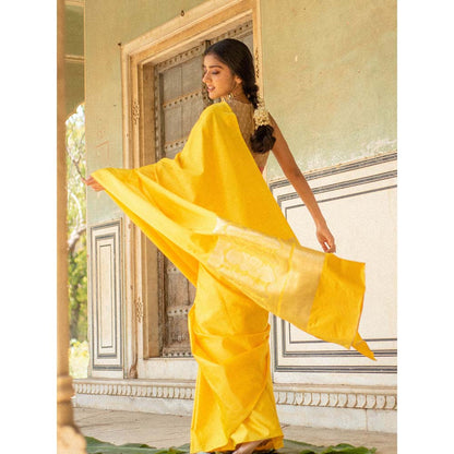PRIYANKA RAAJIV Mani Yellow - Silk Mashroo Saree with Unstitched Blouse