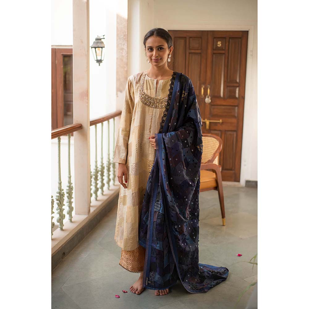 PRIYANKA RAAJIV Iola - Navy Blue Upcycled Patchwork Dupatta